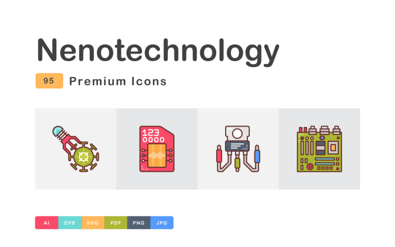 Nanotechnologie naplněné ikony Pack