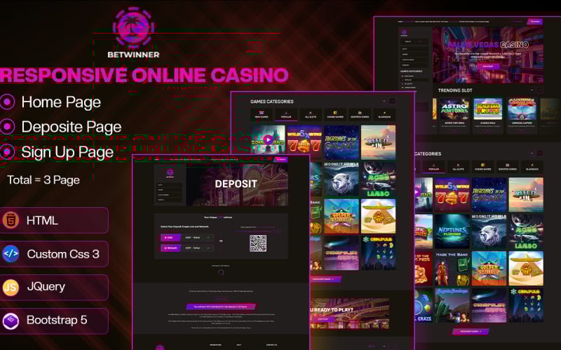 BetWinner - Plantilla HTML para casinos y juegos de azar en línea