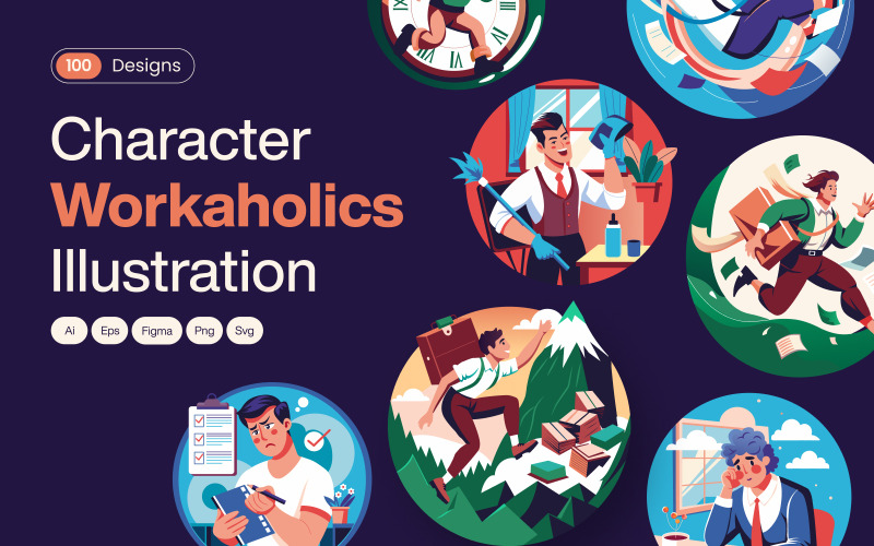 Ilustrações de personagens workaholics