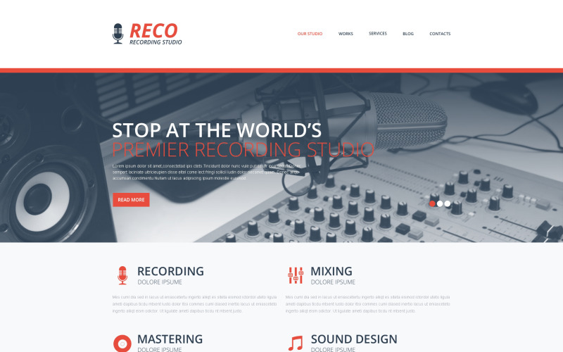 Modelo de site responsivo do Recording Studio