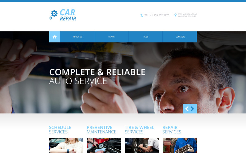 Responsieve websitesjabloon voor autoreparatie