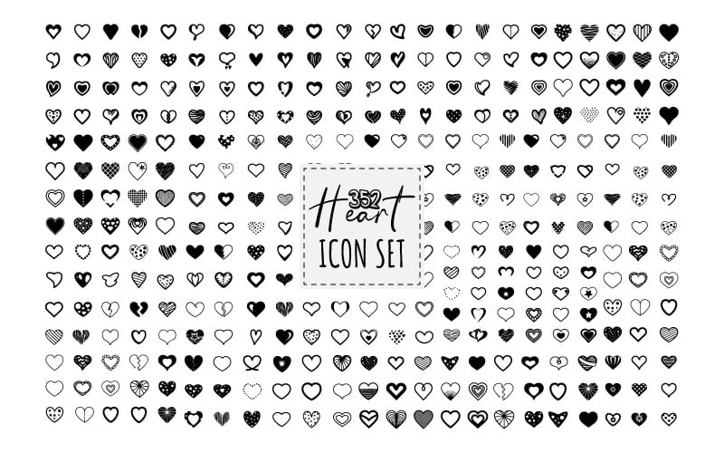 A Set of 352 Heart SVG Bundle. Collection of illustrated heart icons