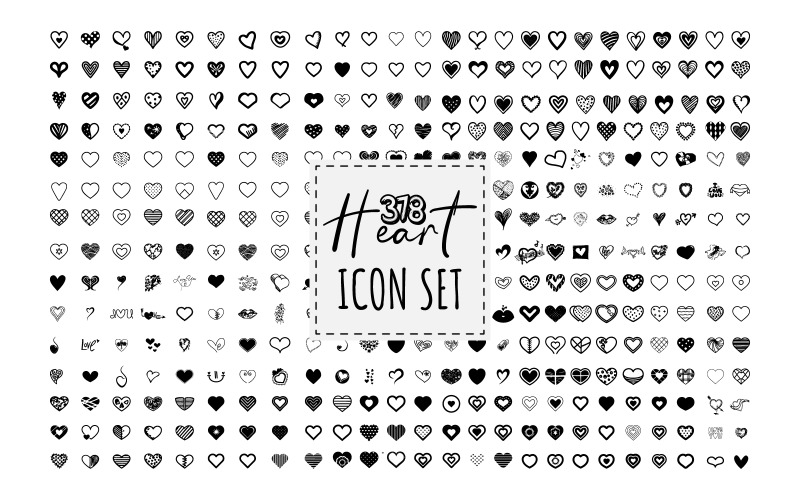 Zestaw 378 serc SVG Bundle. Kolekcja ilustrowanych ikon serc