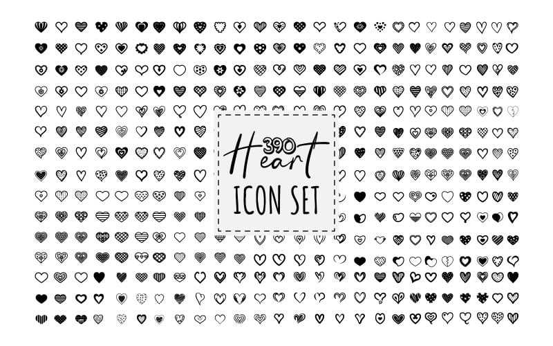 Un ensemble de 390 cœurs SVG. Collection d'icônes de cœur illustrées