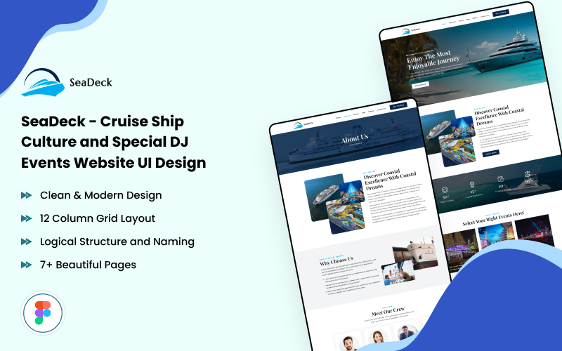 SeaDeck - Cruiseschipcultuur en speciale DJ-evenementen Website UI-ontwerp