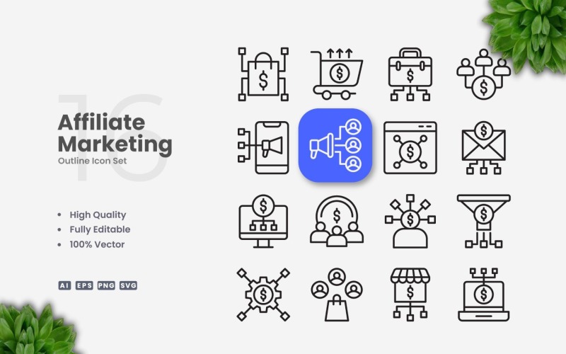 16 Affiliate Marketing Outline Ikonuppsättning