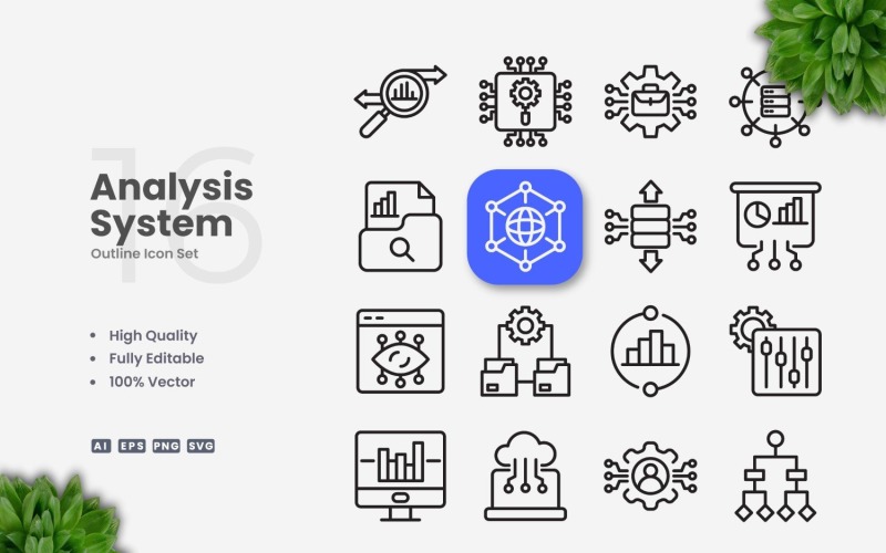 16 Ensemble d'icônes de contour du système d'analyse