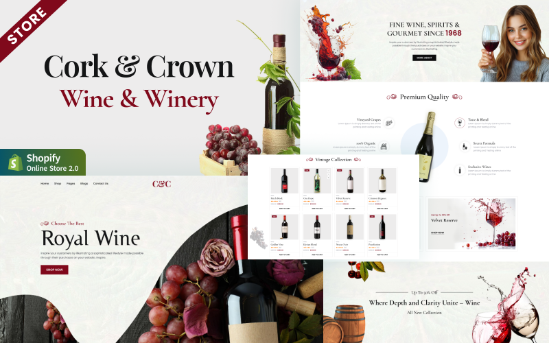Cork Crown Wine - 葡萄酒商店，酒庄农场 Shopify 主题