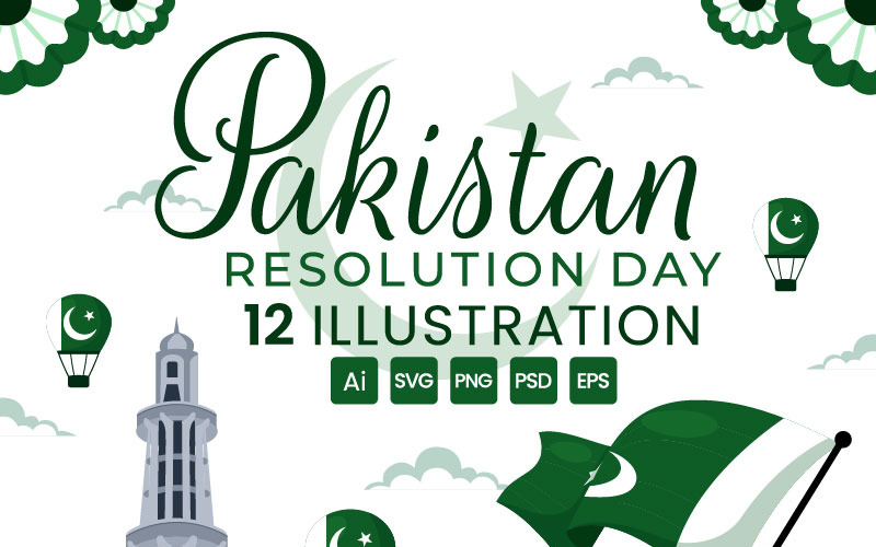12 Pakistan resolution Day vektorillustration