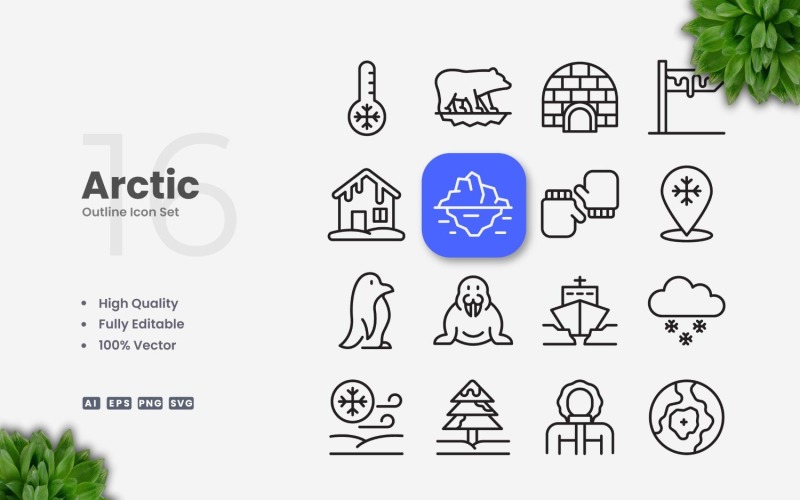 16 Arctische omtrek-icoonset