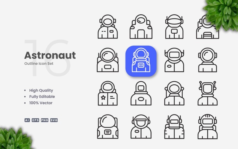 16 Astronaut Outline Ikonuppsättning