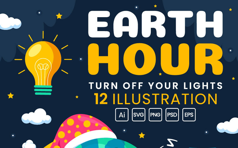 12 Happy Earth Hour Day-illustraties