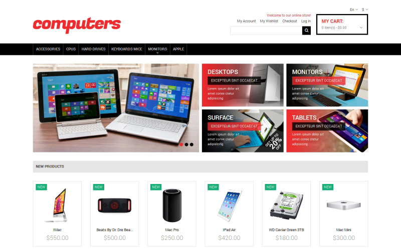 Tema Magento reattivo del negozio di computer