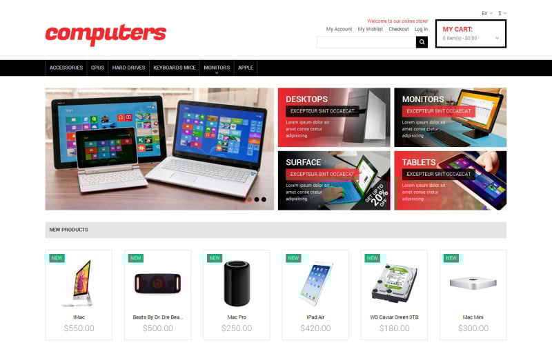 Tema Magento receptivo de la tienda de computadoras