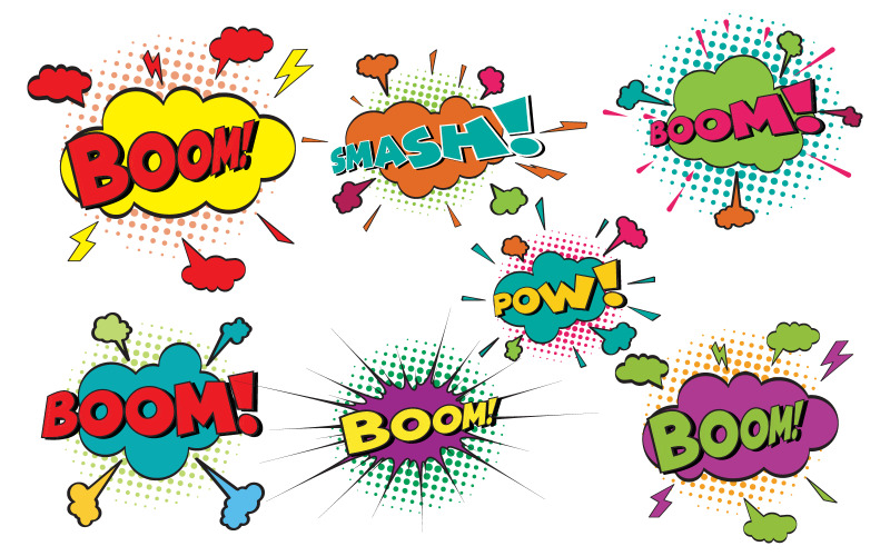 Explode Comic Book Pop Art Tasarım Elemanı Vektör İllüstrasyonu v.4