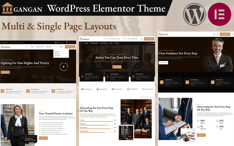 Gangan - Юридическая фирма и юрист WordPress Elementor тема