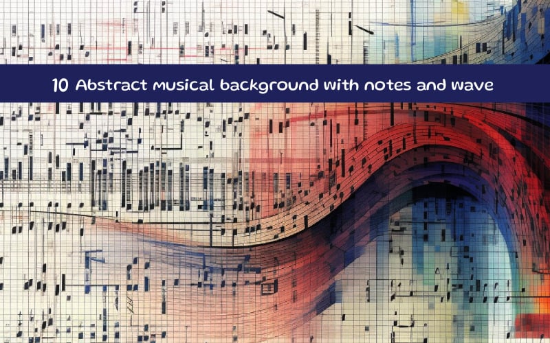 Abstract musical background with notes and wave