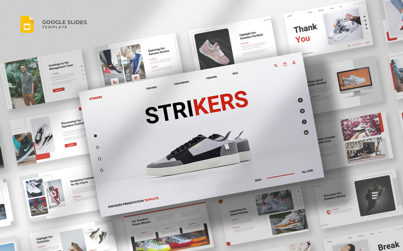 Strikers - Spor Ayakkabılar ve Ayakkabılar Google Slayt Şablonu