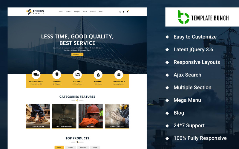 Shining - Tools eCommerce-thema op Shopify-websitesjabloon
