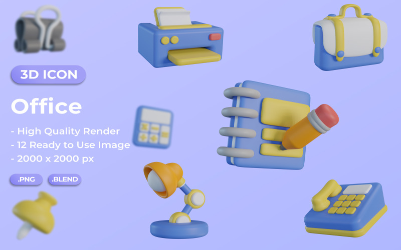 Office 3D Ikonuppsättning Bundle Design