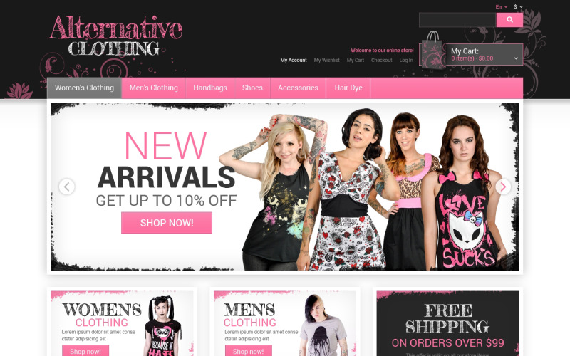 Alternativ klädaffär Magento Theme