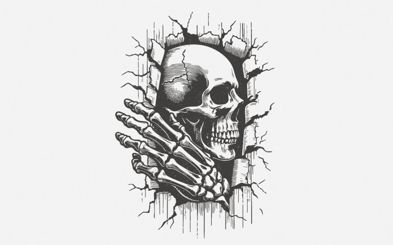 Crâne dans le mur PNG, squelette png, produit numérique, téléchargement instantané, clipart de crâne, Halloween