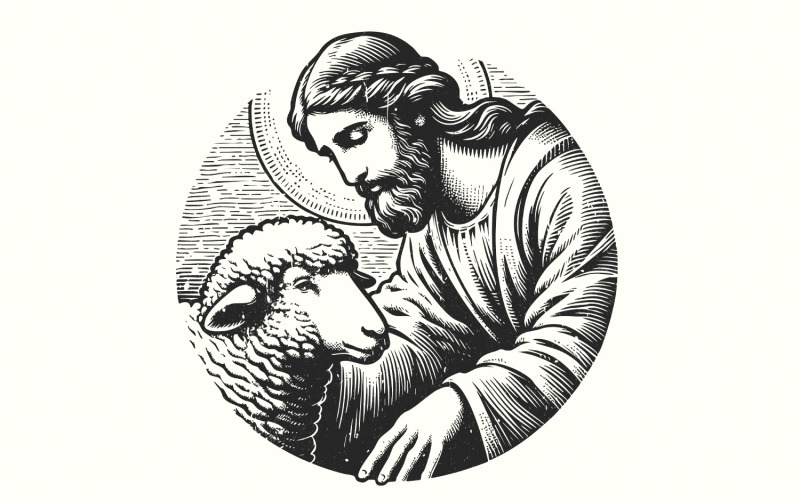 Jézus és bárány PNG-tervezés, Hűséges pásztor grafika, Bibliai művészet keresztényeknek, Inspiráló