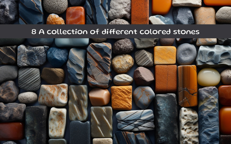Una collezione di pietre di diverso colore sullo sfondo