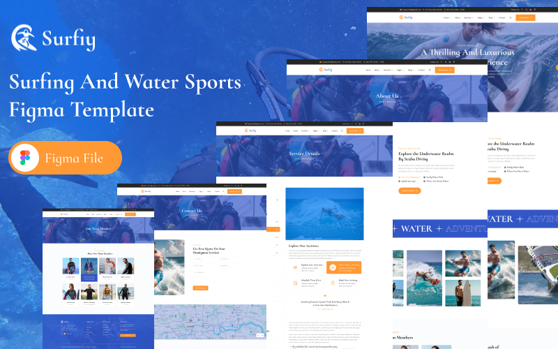 Surfiy; Surfen en watersport Figma-sjabloon