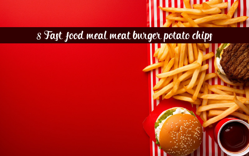 Comida rápida, comida, carne, hamburguesa, patatas, cips, fondo