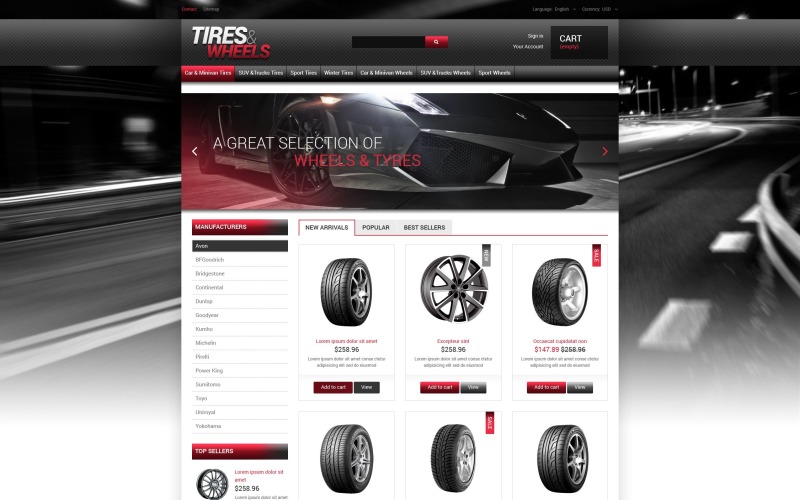 Reifen Räder für Autos PrestaShop Theme