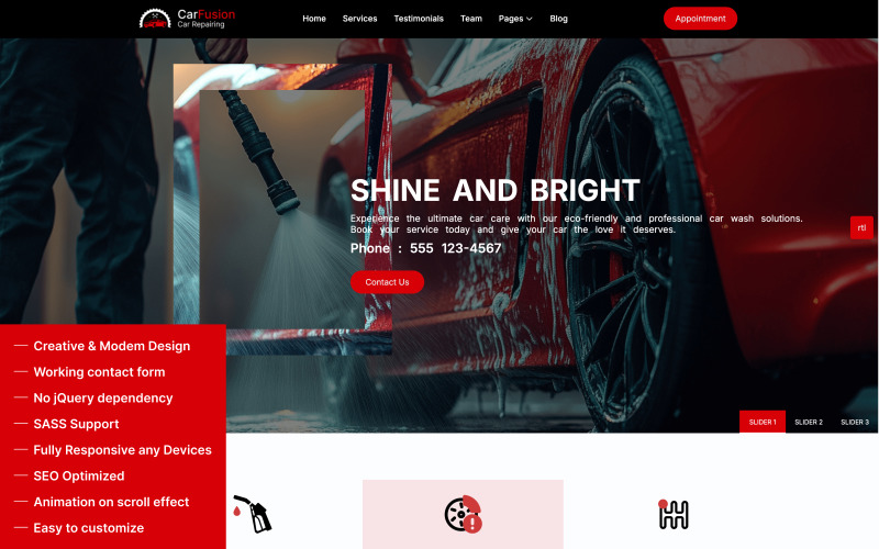 Carfusion - Modèle de page de destination pour les services d'esthétique et de réparation automobile