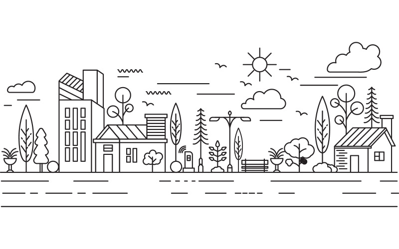 City Building Line art vektoros illusztráció sablon design v.1