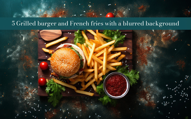 Gegrillte Burger und Pommes Frites mit unscharfem Hintergrund