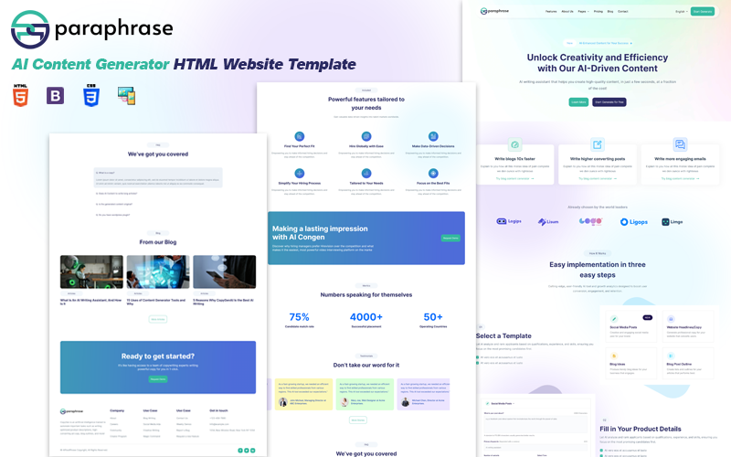 ParaPhrase | HTML-Website-Vorlage für KI-Inhaltsgenerator