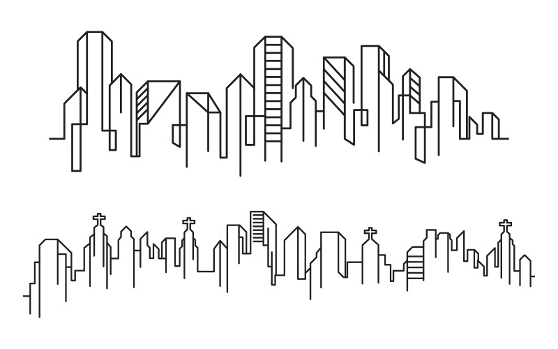 Stadtgebäude Strichzeichnungen Vektor Illustration Vorlage Design v.10