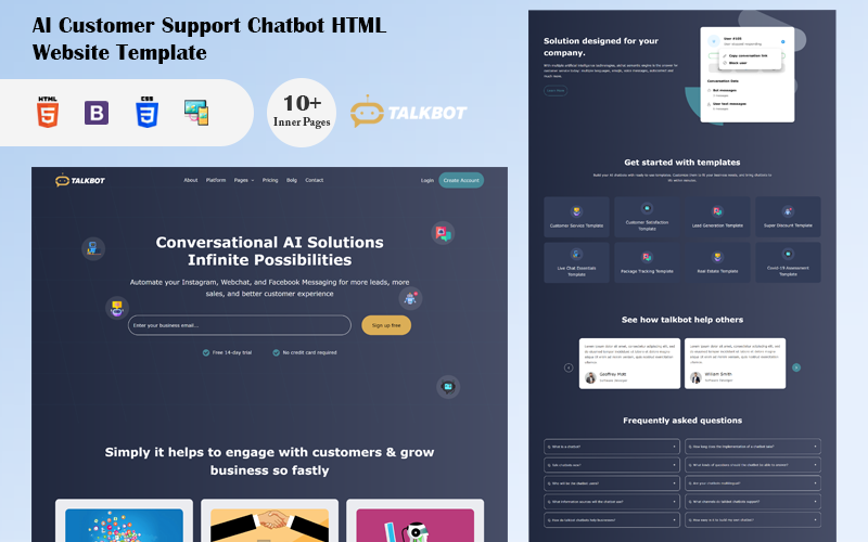 Talkbot | Modèle de site Web HTML de chatbot d'assistance client IA