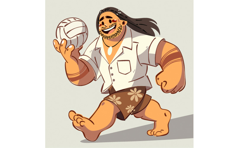 American Samoan Man is Playing Volleyball Illustration