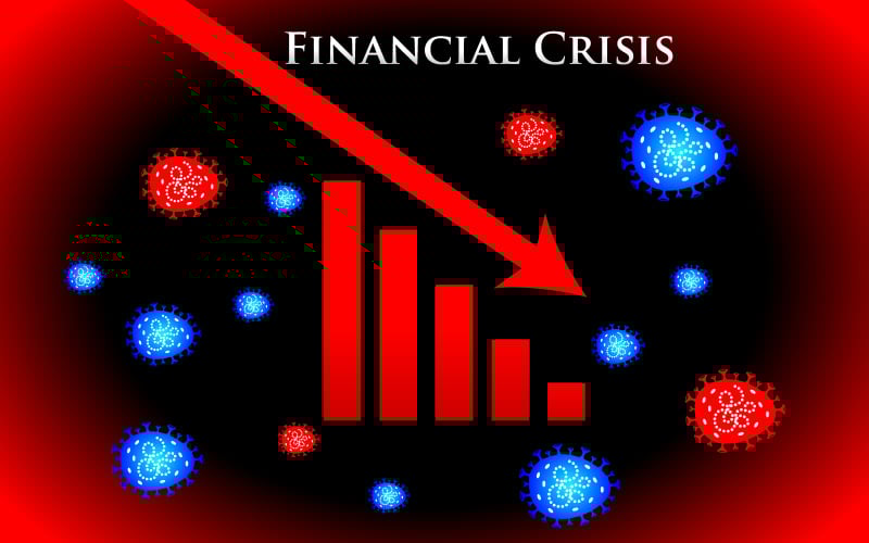 Down arrow financial crisis business pandemic hmpv virus corona virus lockdown illustration vector