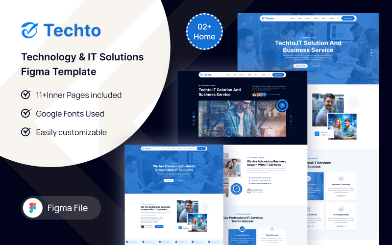 Techto – Figma-Vorlage für Technologie- und IT-Lösungen.