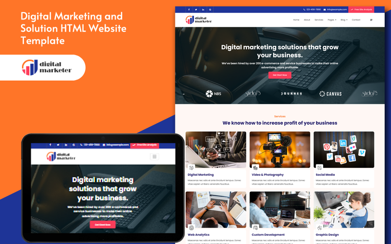 Digitale marketing en oplossing HTML-websitesjabloon