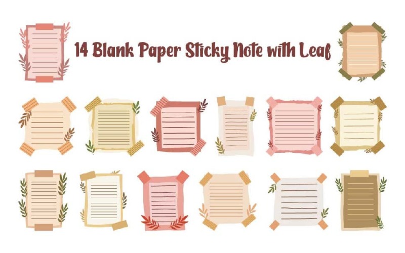 14 Nota adesiva de papel em branco com folha