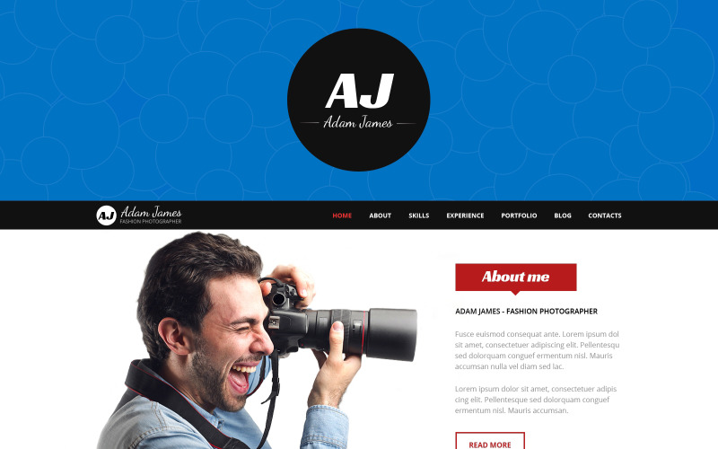 Pagina del tema WordPress del fotografo di moda