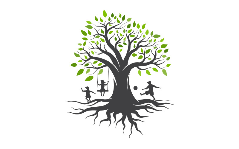 bambini giocano con l'albero logo icona vettoriale design illustrazione v.1