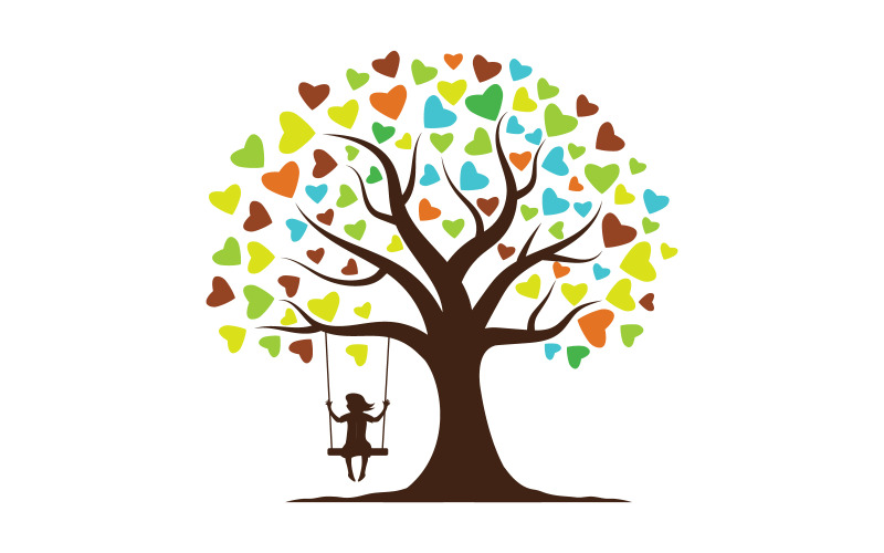 barn leker med träd logotyp Vektor ikon design illustration v.5