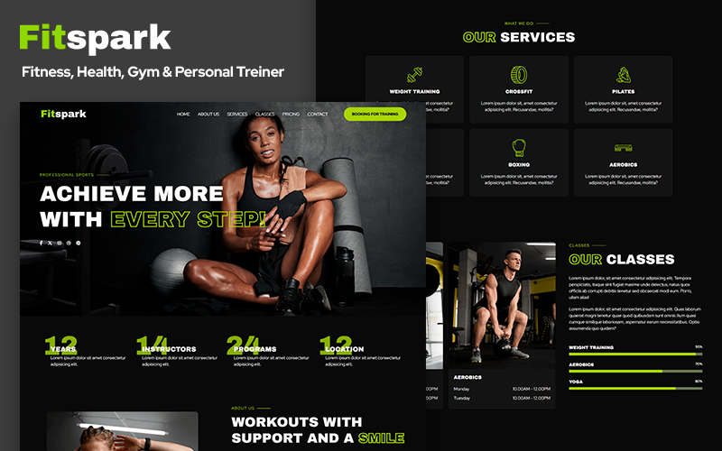 Fitspark - 健身、健康、健身房和私人教练 HTML5 登陆页面