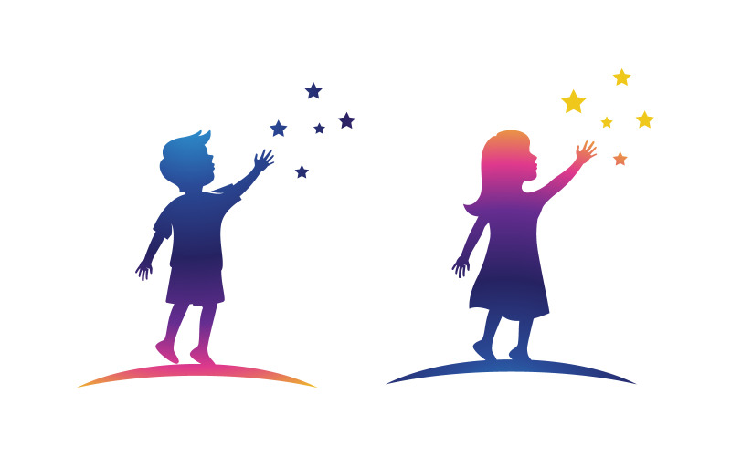 Gelukkige kinderen spelen concept vectorillustratie Logo-ontwerp v.1