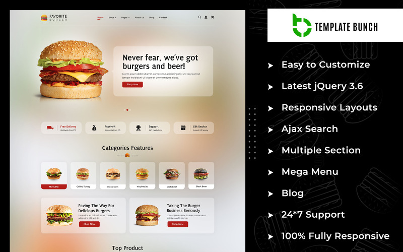 Hambúrguer Favorito - Tema Prestashop Responsivo para eCommerce