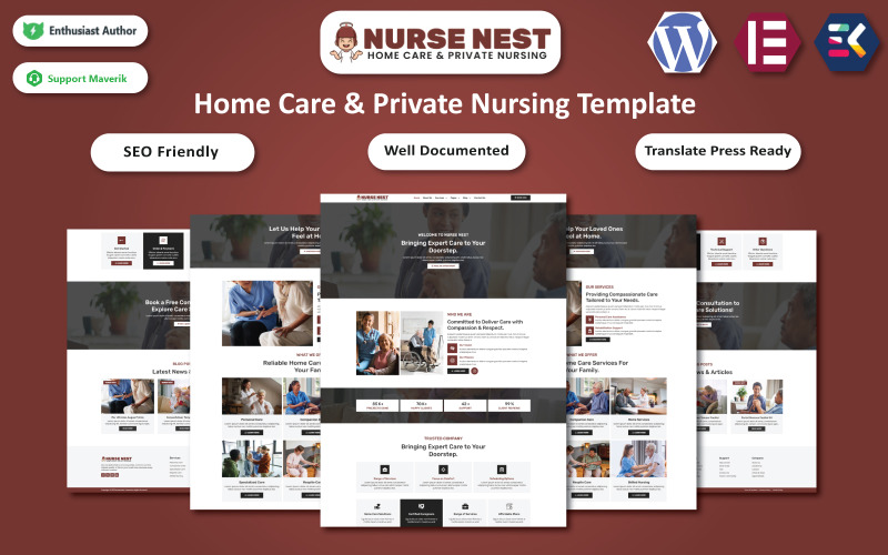Nurse Nest - 家庭护理和私人护理 WordPress Elementor 模板