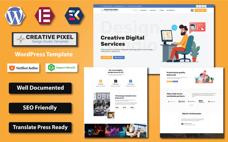 Template Elementor per WordPress di Design Studio: sito web portfolio moderno per creativi e agenzie